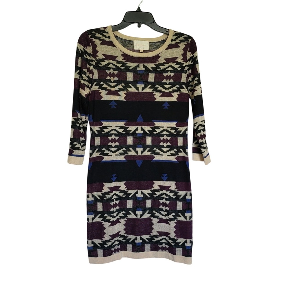 Skies Are Blue Women Ivory Burgundy Western Geometric Print Sweater Dress Medium